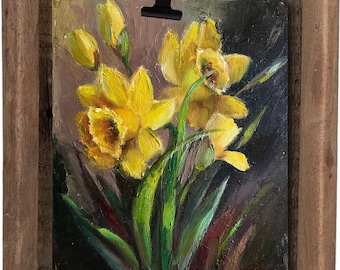 Narcissus daffodil Oil Painting Floral Original Art Flowers Impasto, Artwork by ArtAdaSol