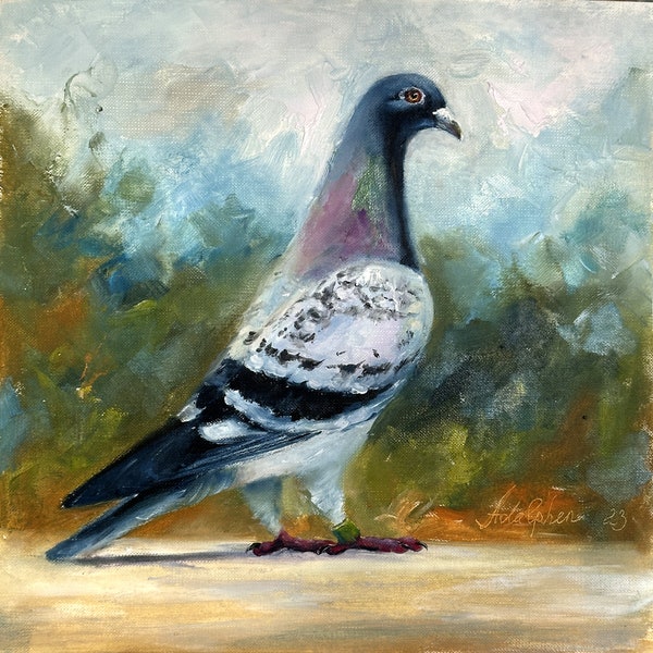 Cheq Dove, oiseaux pigeons, peinture à l’huile de pigeon, peinture faite à la main, originale