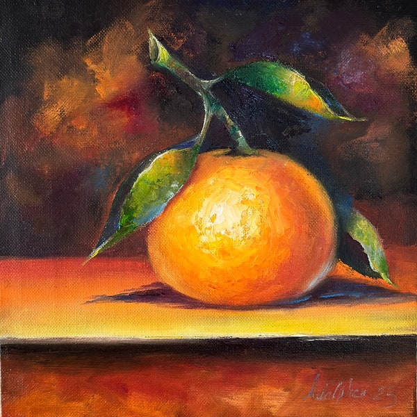 Peinture à l'huile de mandarine, cuisine de fruits Nature morte peinture à l'huile originale