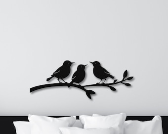 3 Birds Perching on Branch Metal Wall Art