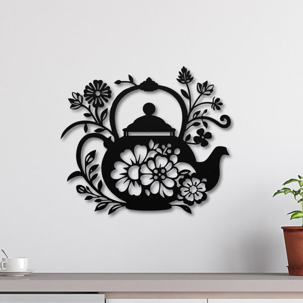 Teapot with Flowers Metal Wall Art, Tea Wall Decor, Gifts for Tea Lovers
