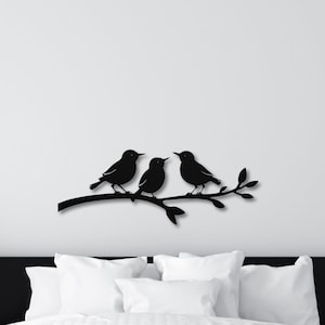 3 Birds Perching on Branch Metal Wall Art