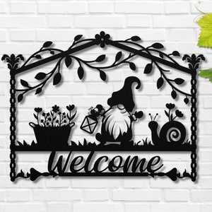 Welcome Gnome Sign, Garden Metal Sign, Welcome Metal Wall Art, Garden Decoration, Garden Wall Art, Garden Metal Art, Garden Lover Gift