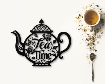 Tea Time Sign with English Rose, Tea Time Decor, Tea Room Sign