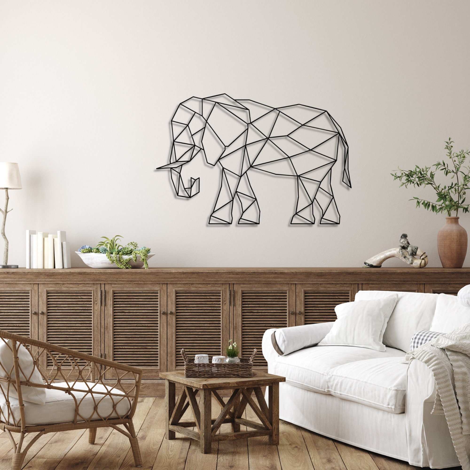 Elephant Wall Art, Metal Decor, Geometric Elephant, Animal Art
