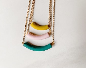 Minimalist, polymer clay, layer necklaces, gold stainless steel and clay bars