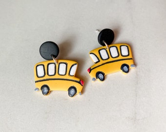 School bus polymer clay earrings, lever back clay dangles, gift for bus driver