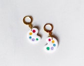 Paint palette polymer clay earrings, lever back clay dangles, gift for art student, teacher, painter