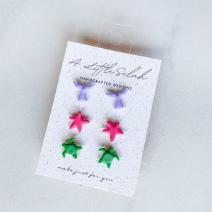 Beach vacation stud set; handmade polymer clay earrings, starfish, sand dollar, and seashell