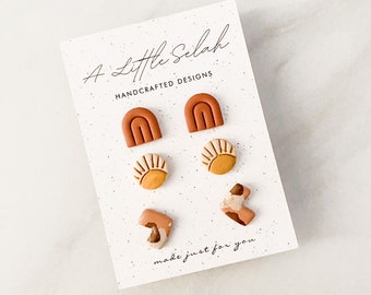 Boho stud set, sunrise image, chevrons and rainbow arches, nickel free