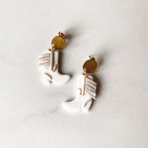 Cowboy boots Nashville bachelorette white, silver, and gold fringe, handmade polymer clay earrings nickel free and hypoallergenic image 7