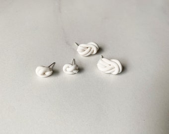 Clay knot stud earrings, nautical rope knots, handmade polymer clay studs