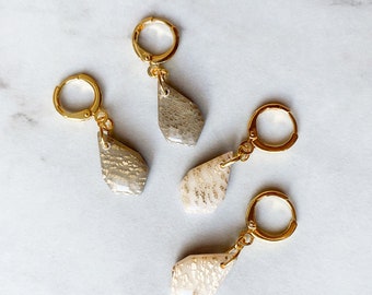 Kintsugi inspired, pendant polymer clay earrings, dainty lever back dangles, stainless steel, hypoallergenic