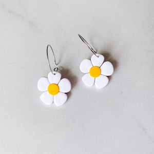 Clay daisy hoops and stud earrings, plant lover dangle
