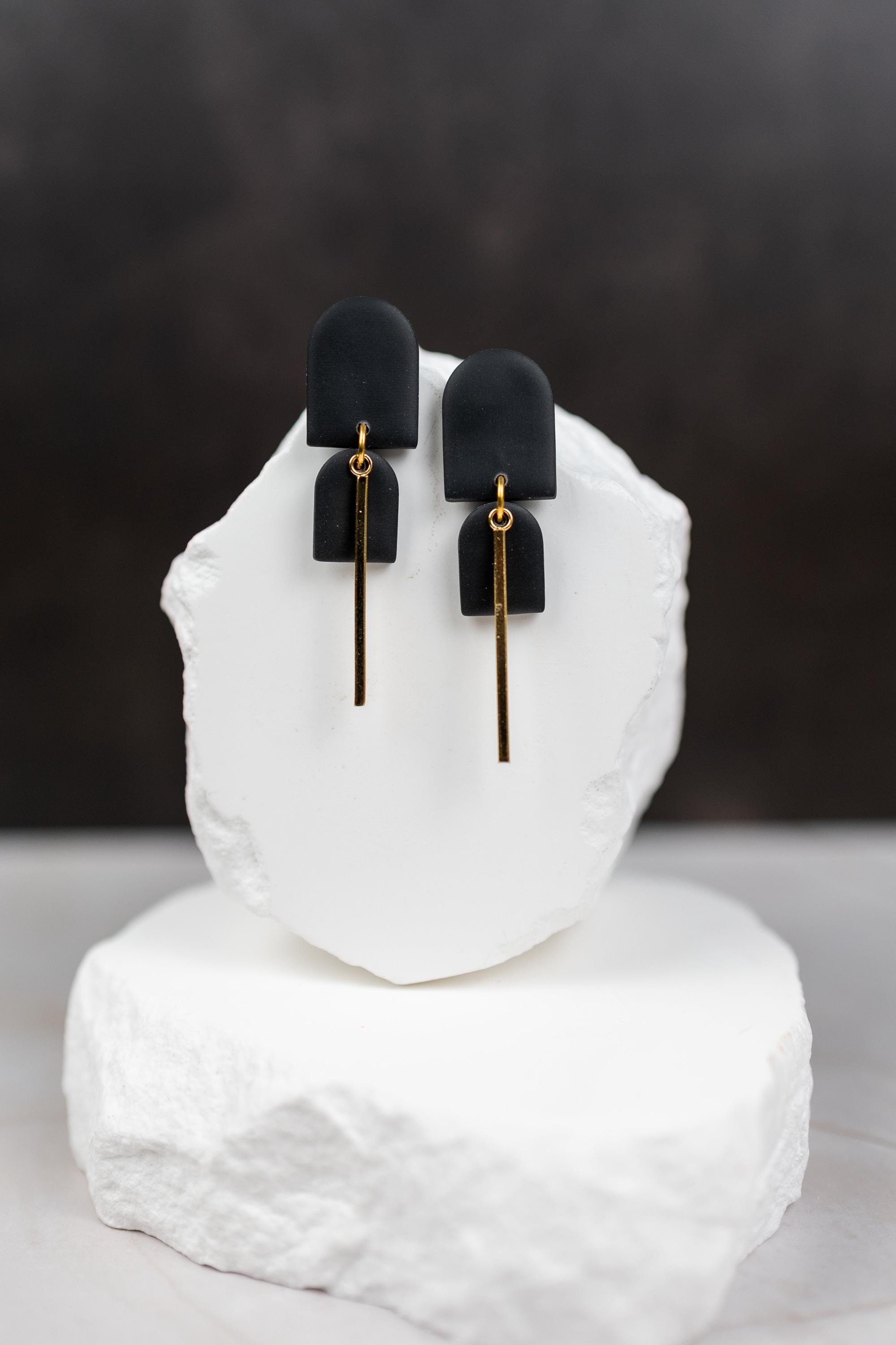 Blake; Minimal, Black Polymer Clay Dangle Earring - Etsy