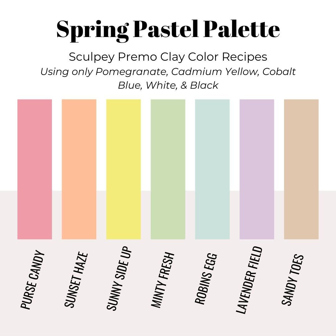 Clay Spring Pastel Color Palette Recipes; Sculpey Premo Color Recipes ...