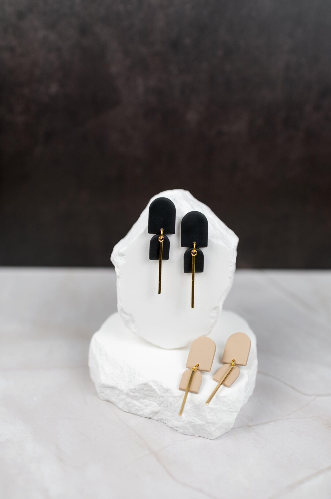 Blake; Minimal, Black Polymer Clay Dangle Earring - Etsy