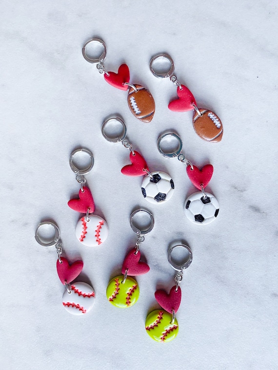 Polymer Clay Sport Earrings: Softball, Baseball, Football, Soccer