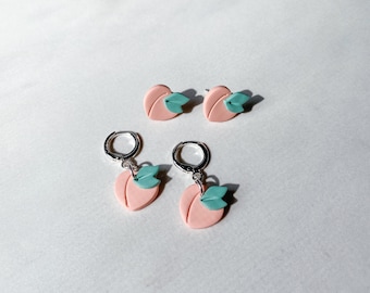 Peaches polymer clay earrings, dangle and stud earrings, hypoallergenic and nickel free