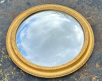 Antique Circular / Round Gilt Wood Mirror with Convex Glass.