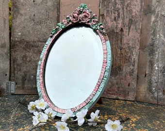 Exquisite Antique Pretty Oval Barbola Mirror. 1920's.