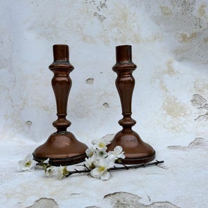 Rare Pair of Antique French Copper Candlesticks / Candleholders. Circa late 1800&#39;s.