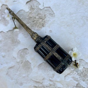 Vintage Cobalt Blue Perfume Bottle: Silver Filigree Rose Water Sprinkler