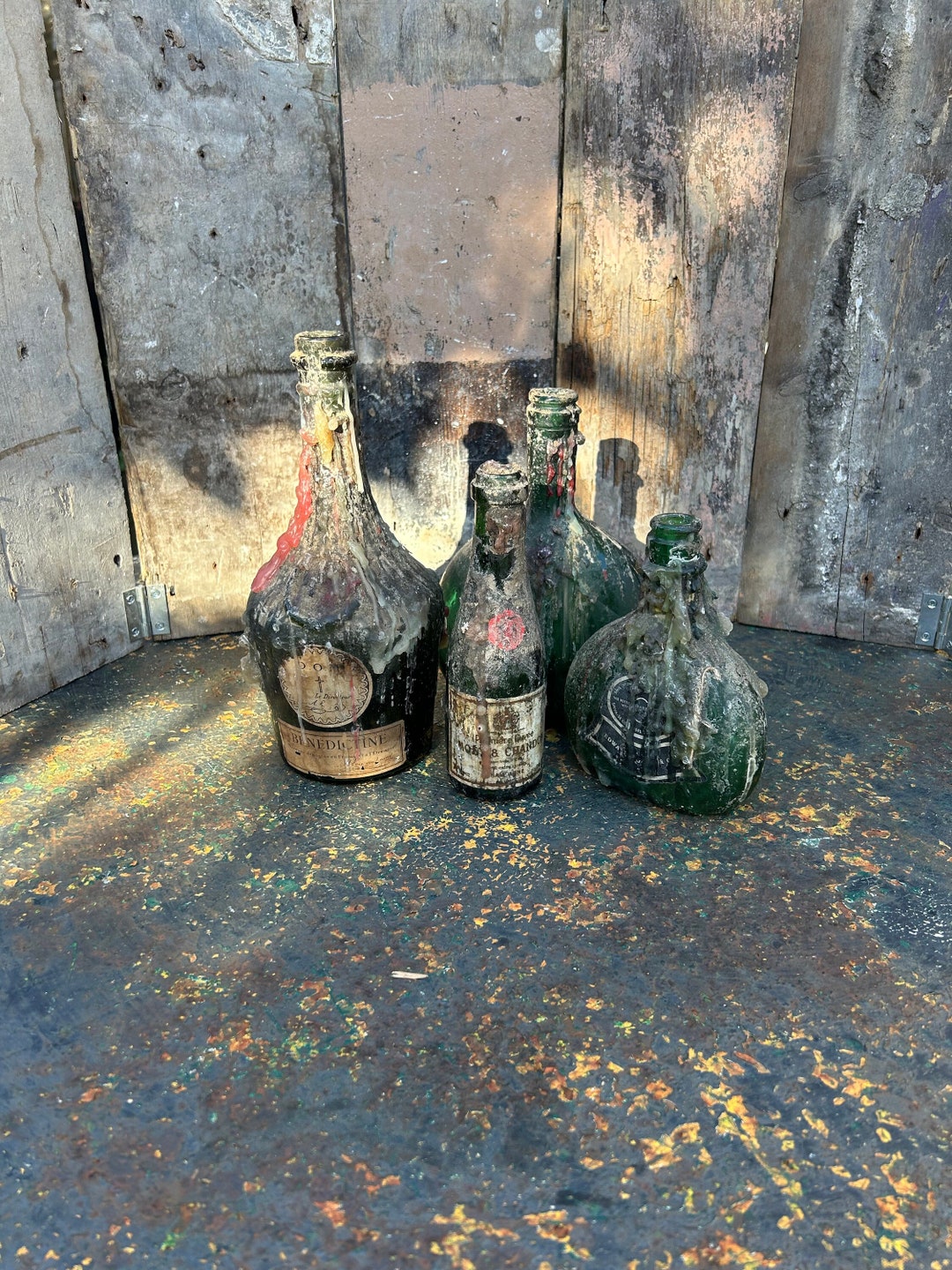 Great Set of Four 4 Vintage Glass Bottles Complete With Wax - Etsy