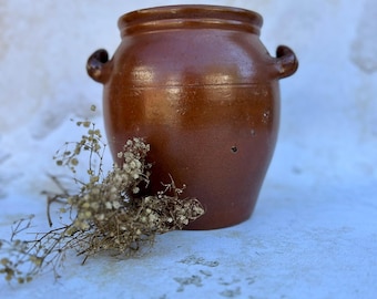 French Antique Glazed Terracotta Confit Pot. Circa 1800's.