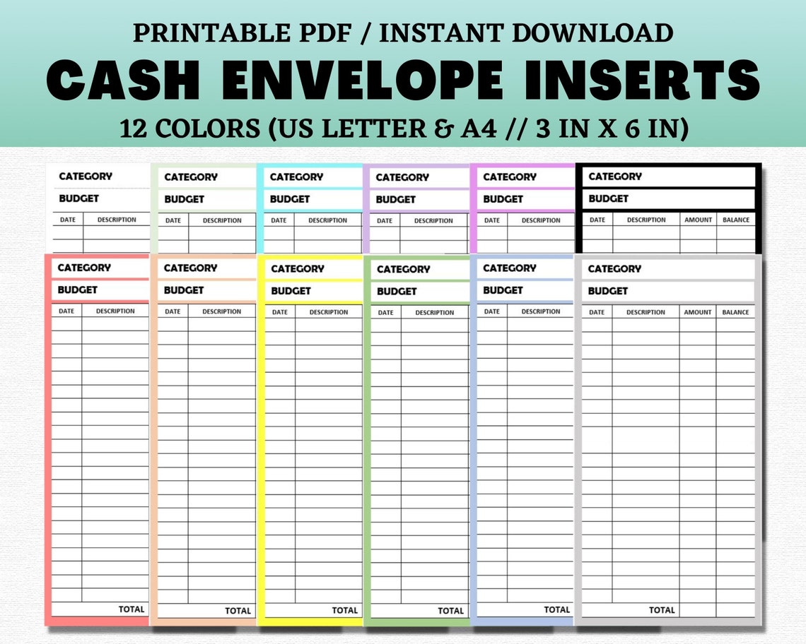 Cash Envelope Printable, Cash Transaction Register, Cash Envelope ...