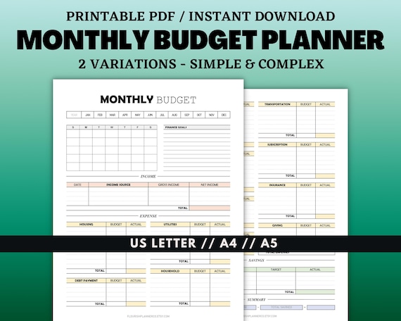 Monthly Budget Planner Printable Budget Planner Templates - Etsy UK