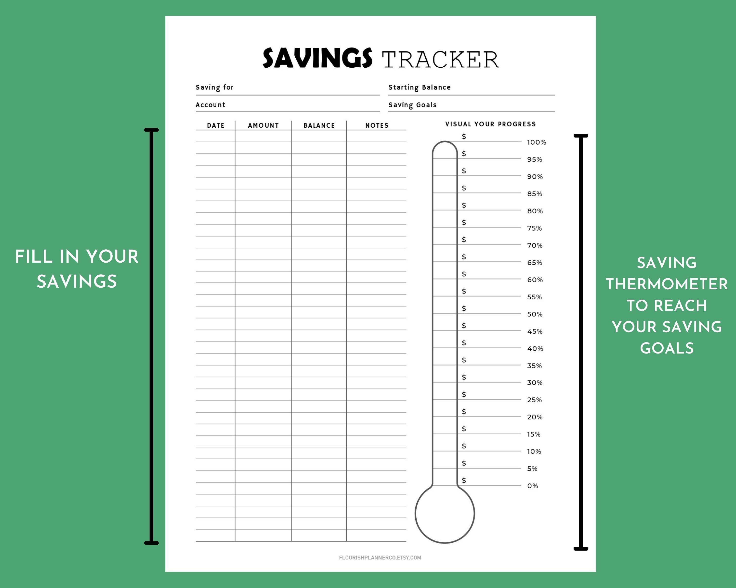 Income Tracker Printable, Savings Tracker, Savings Thermometer, Savings