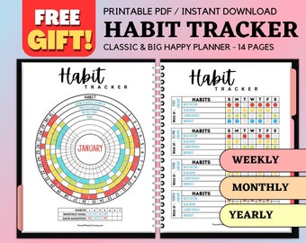 Habit Tracker Printable Disc Planner Bundle Inserts Goal Planner Weekly Monthly Yearly Habit MAMBI Classic Big Vertical Organize Planner