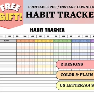 Habit Tracker Printable Habit Chart Daily Weekly Monthly Landscape Habit Tracker Goal Planner Productive Planner Routine To-Do List Journal