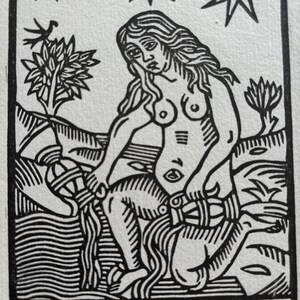 ARCANUM XVII (La Stella) - Stampa linoleum 18 x 24 cm - Nero / bianco
