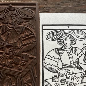 ARCANUM I (Il Bagatto) - Stampa linoleum 18 x 24 cm - Nero / bianco