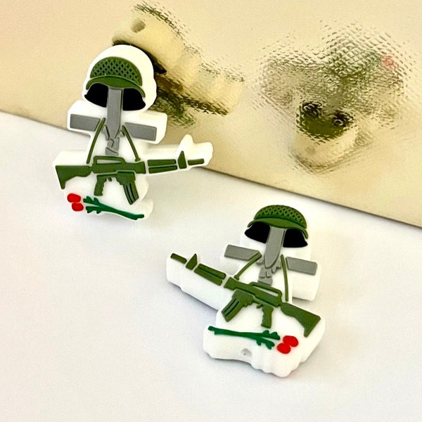 Soldier Silicone Focal Bead, Add On, Wristlet, Army, Green, Military, Serve, American, America, Helmet