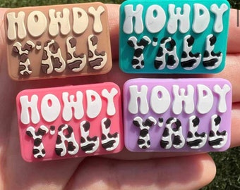 Howdy Y’all Silicone Focal Bead, Add On, Wristlet, Keychain, Western, Country, Cow Print, Square, Hello, Hi