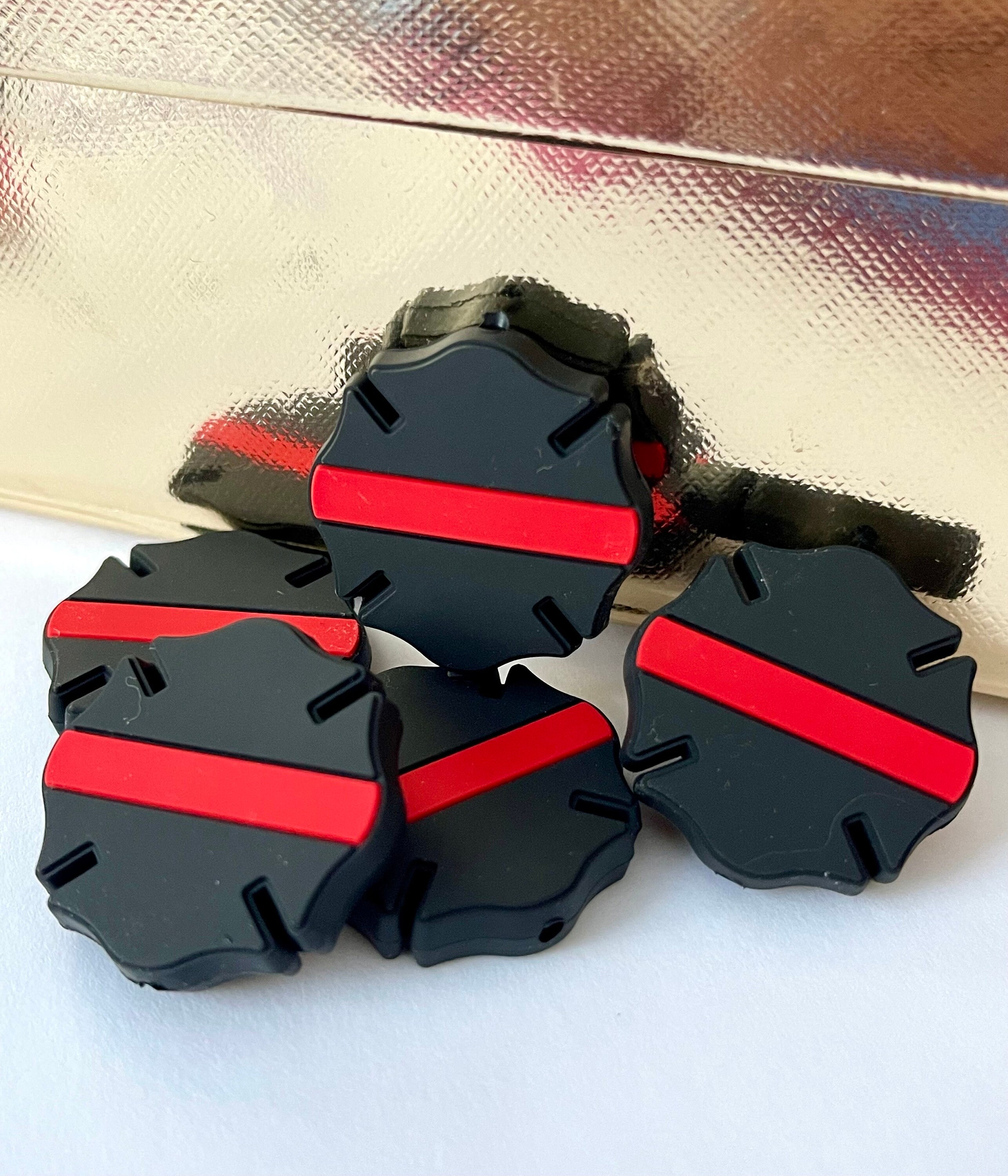 Maltese Cross Focal Bead, Add On, Wristlet, Firefighter, Fire Truck, Red, Black, Protection
