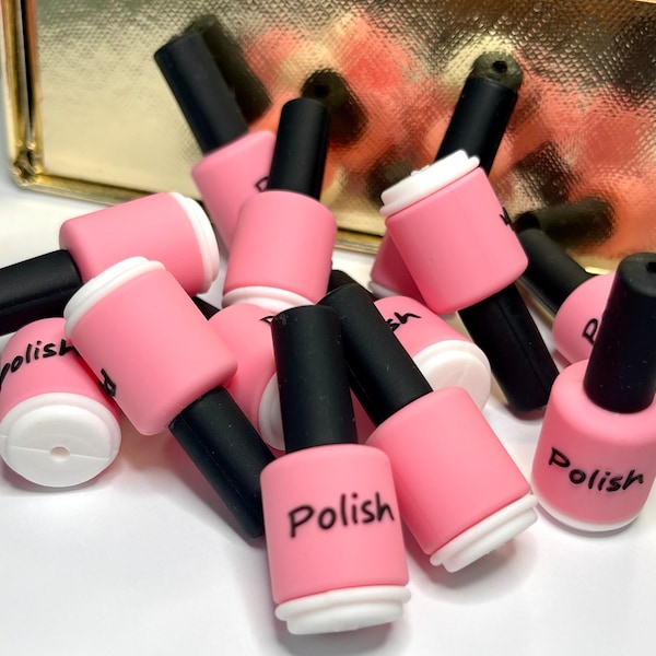 Nail Polish Silicone Focal Bead, Add On, Wristlet, Pink, Bottle, Fingers, Hands, Manicure, Pedicure, 3D, 3 Dimensional