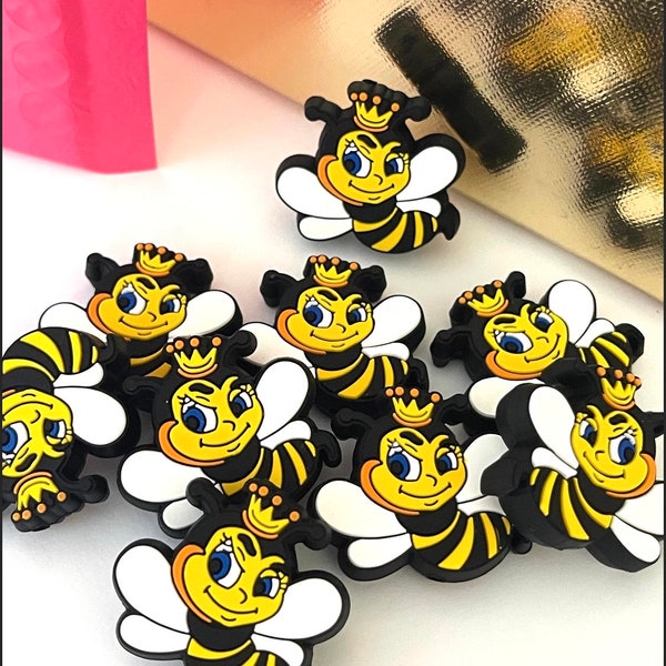 Queen Bee Silicone Focal Bead, Add On, Wristlet, Focal, Black, Yellow,