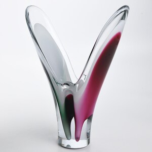 Large Mid Century Coquille Crystal Vase Paul Kedelv for Flygsfors
