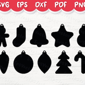Christmas bauble black silhouette clipart bundle / Winter, Xmas tree decoration toy ornaments vector illustrations, SVG cut files for Cricut