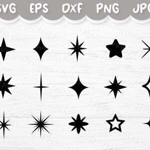 Sparkle clipart set / Vector sparkling stars illustration, cut file for Cricut, Silhouette / Digital download - svg, eps, dxf, png, pdf