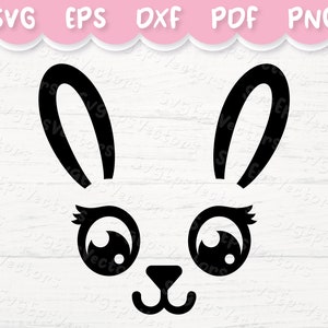 Süße Hase Gesicht Clipart / Hase Vektor Illustration, Schnittdatei für Cricut / Digitaler Download - svg, eps, dxf, png, pdf