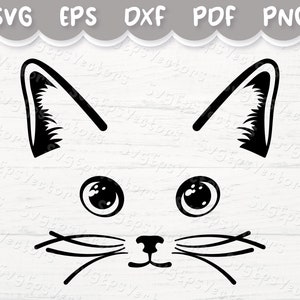 Süße Katze Gesicht Clipart / Kätzchen, Kätzchen Katze schwarz Vektor Illustration, Schnittdatei für Cricut / Digitaler Download - svg, eps, dxf, png, pdf