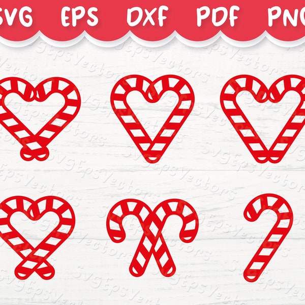 Christmas candy cane heart clipart / One color vector illustration, cut file for cricut / Digital download - svg, eps, dxf, png, pdf