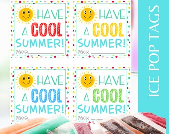 Cool Summer Ice Pop Tags, End of School Gift (Printable PDF)