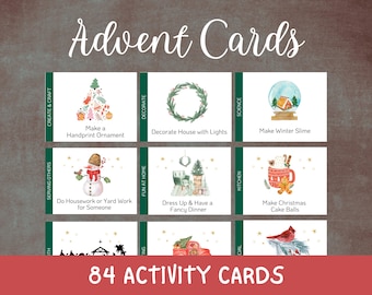 Christmas Activities List Advent Calendar Cards, Christmas Countdown
