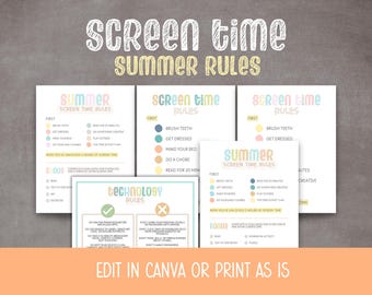 Editable Summer Screen Time Checklist: Kids' Responsibility Chart (Digital Download)